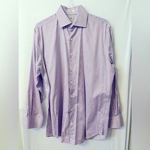 Peter Millar Nanoluxe L/S Bengal Stripe Dress Shirt, 16.5 Long Purple White